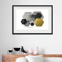 Quadro Horizontal Abstrato Preto Cinza Ouro - 60x48cm Quadro Horizontal Abstrato Preto Cinza Ouro - 60x48cm