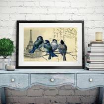 Quadro Horizontal Passarinhos Vintage - 60X48Cm