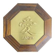 Quadro Ideograma Amor Madeira Imbuia Oitavado E Metal 18 Cm