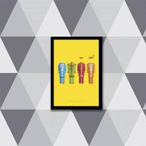 Quadro Ilustração Beatles Amarelo 45x34cm - com vidro