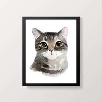 Quadro Ilustração Gato Cinza 24x18cm - com vidro Quadro Ilustração Gato Cinza 24x18cm - com vidro