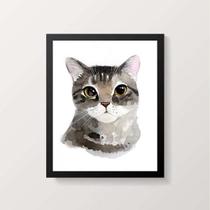 Quadro Ilustração Gato Cinza 24x18cm Quadro Ilustração Gato Cinza 24x18cm