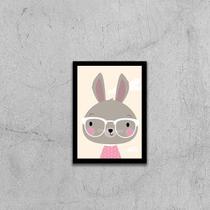 Quadro Ilustração Infantil Coelhinha Intelectual 24x18cm - com vidro