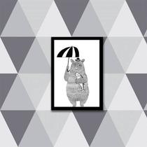 Quadro Ilustração Infantil Urso Estilo Escandinavo 45x34cm - com vidro