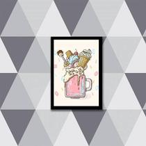 Quadro Ilustração Sorvete Sunday 33X24Cm - Moldura Preta Quadro Ilustração Sorvete Sunday 33X24Cm - Moldura Preta