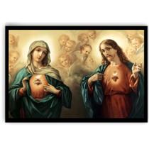 Quadro Imaculado Coração de Maria e Sagrado Coração de Jesus A3 42x30cm.