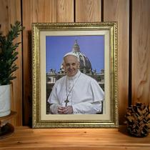 Quadro Imagem Papa Francisco 30x40 luxo Dourado Foto Papa Francisco