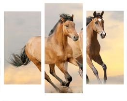 Quadro Impressão Digital 70x120 conjunto de 3 peças cavalos Marrom Atelier Valverde