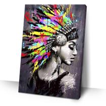 Quadro Índia Penas Coloridas 40x60 Canvas Para Sala Quadro Índia Penas Coloridas 40x60 Canvas Para Sala