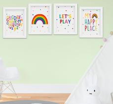 Quadro Infantil Bebê Menino Menina Alfabeto Arco-íris Kit 4 Peças