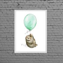 Quadro Infantil Bicho Preguiça Com Balão 33X24Cm - Com Vidro