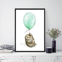 Quadro Infantil Bicho Preguiça Com Balão 45X34 Moldura Preta