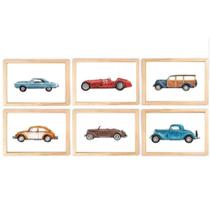 Quadro Infantil Carros 6 Un A4 Vidro E Pendurador