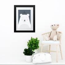 Quadro Infantil Cinza E Branco Urso Escandinavo - 60x48cm