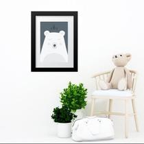 Quadro Infantil Cinza E Branco Urso Escandinavo - 60X48Cm