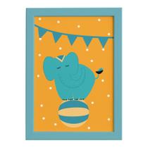Quadro Infantil Circo Elefante Quarto Moldura Azul 22x32