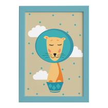 Quadro Infantil Circo Leão para Quarto Moldura Azul 22x32cm