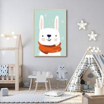 Quadro Infantil Coelho na Neve 43x30 Filete Marfim Moldura Filete, Marfim