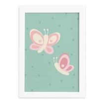 Quadro Infantil Coruja Baby Borboletas Moldura Branca 33x43