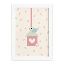 Quadro Infantil Coruja Baby Passarinho Moldura Branca 33x43