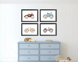 Quadro Infantil Decoração Menino Carros - Kit com 4 Molduras