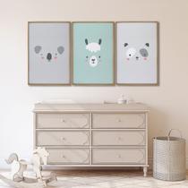 Quadro Infantil Decorativo Rostinhos do Bem com 3 Telas de Parede para Quarto Sala Brinquedoteca