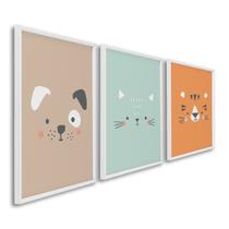 Quadro Infantil Decorativo Rostinhos do Bem Gato Cachorro Tigre com 3 Telas 60x90cm para Quarto Sem Vidro Quadro Infantil Decorativo Rostinhos do Bem Gato Cachorro Tigre com 3 Telas 60x90cm para Quarto Sem Vidro