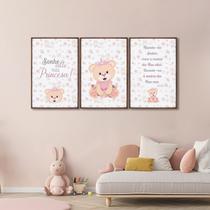 Quadro Infantil Decorativo Sonhe Alto Princesa com 3 Telas 60x90cm para Quarto Sala Brinquedoteca Com Vidro