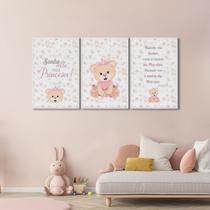 Quadro Infantil Decorativo Sonhe Alto Princesa com 3 Telas de Parede para Quarto Sala Brinquedoteca