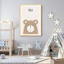 Quadro Infantil Didático Urso 43x30 Caixa Marfim Moldura Caixa, Marfim