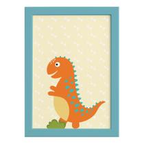 Quadro Infantil Dinossauro Baby 2 Laranja 22x32 Moldura Azul