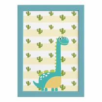 Quadro Infantil Dinossauro Baby 2 Turquesa 22x32 Moldura Azul
