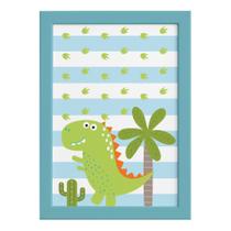 Quadro Infantil Dinossauro Baby 2 Verde 22x32 Moldura Azul Quadro Infantil Dinossauro Baby 2 Verde 22x32 Moldura Azul