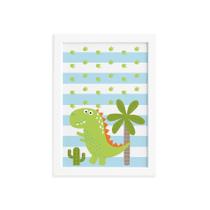 Quadro Infantil Dinossauro Baby 2 Verde 33x43cm Moldura Branca