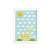 Quadro Infantil Dinossauro Baby Amarelo 33x43 Moldura Branca