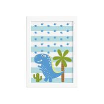 Quadro Infantil Dinossauro Baby Azul 33x43 Moldura Branca Quadro Infantil Dinossauro Baby Azul 33x43 Moldura Branca