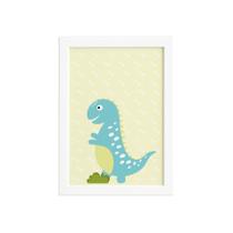 Quadro Infantil Dinossauro Baby Turquesa 22x32 Moldura Branc