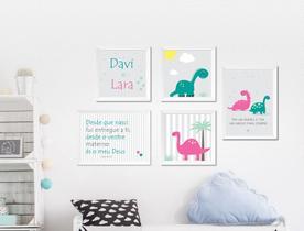 Quadro Infantil Dinossauro para Irmãos - Decoração Lúdica