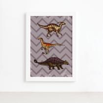 Quadro Infantil Dinossauro Roxo Moldura Branca 22x32