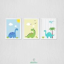 Quadro Infantil Dinossauros com Moldura Branca - Tamanho A4