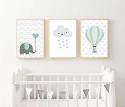 Quadro Infantil Elefantinho Nuvem e Balão - Decoração Lúdica