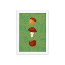 Quadro Infantil Esquilo Cogumelo Moldura Branca 33x43cm