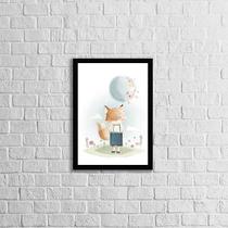 Quadro Infantil Estilo Aquarela Raposinha Com Balão 45x34cm - com vidro