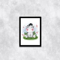 Quadro Infantil Estilo Aquarela Zebrinha 24x18cm - com vidro