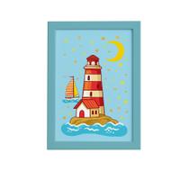 Quadro Infantil Farol do Mar Moldura Azul 22x32cm Quadro Infantil Farol do Mar Moldura Azul 22x32cm