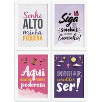 Quadro Infantil Frase Menina Moldura Branca 4un 33x43cm