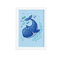 Quadro Infantil Fundo do Mar Baleia Moldura Branca 22x32cm