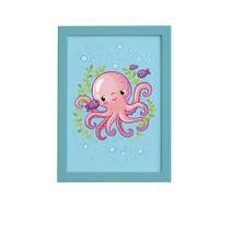 Quadro Infantil Fundo do Mar Polvo Moldura Azul 22x32cm Quadro Infantil Fundo do Mar Polvo Moldura Azul 22x32cm