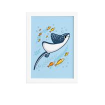 Quadro Infantil Fundo do Mar Raia Moldura Branca 22x32cm