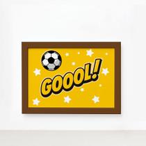 Quadro Infantil Futebol Gol Amarelo 33x43 Moldura Marrom